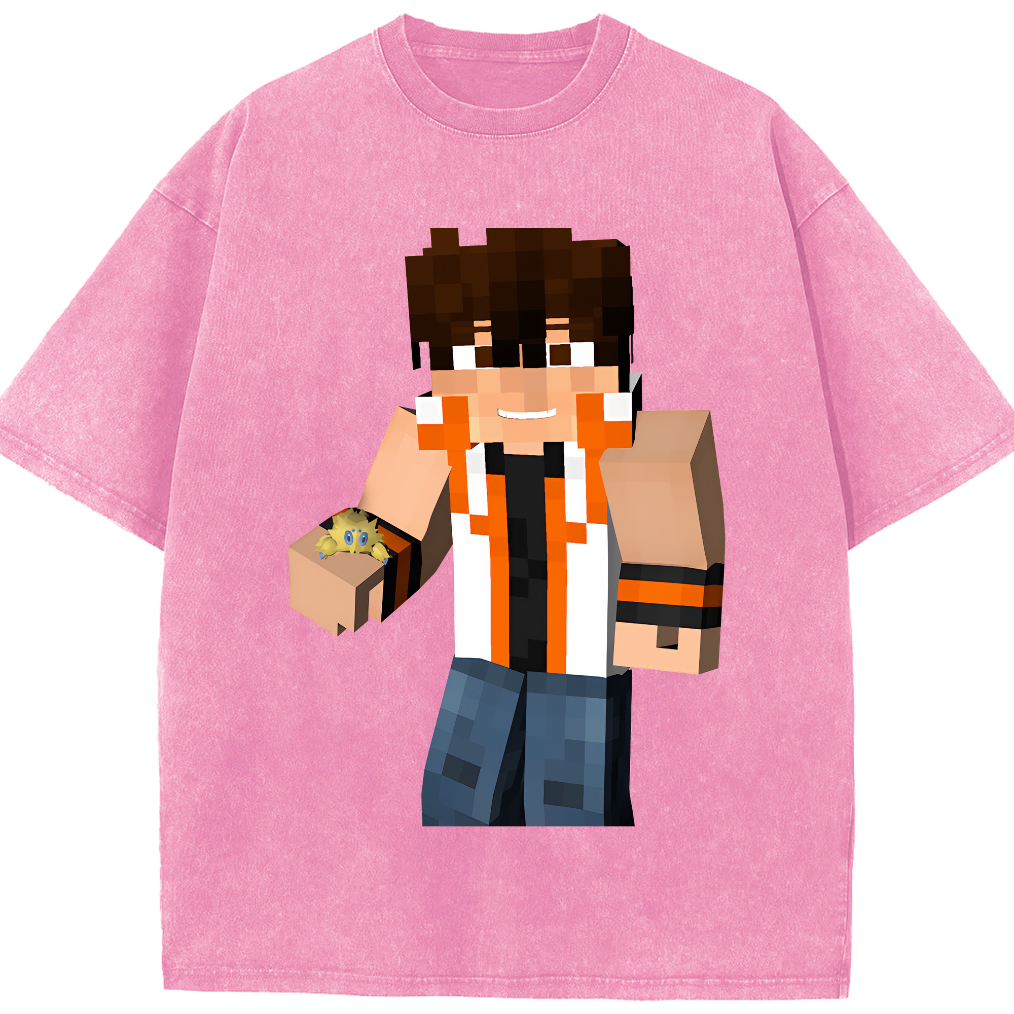 （画像用） マインクラフト ブロックの世界 Minecraft MC Block world 綿100% ヴィンテージ風 半袖Tシャツ（フロントプリント）